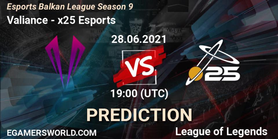Valiance - x25 Esports: прогноз. 28.06.2021 at 19:00, LoL, Esports Balkan League Season 9