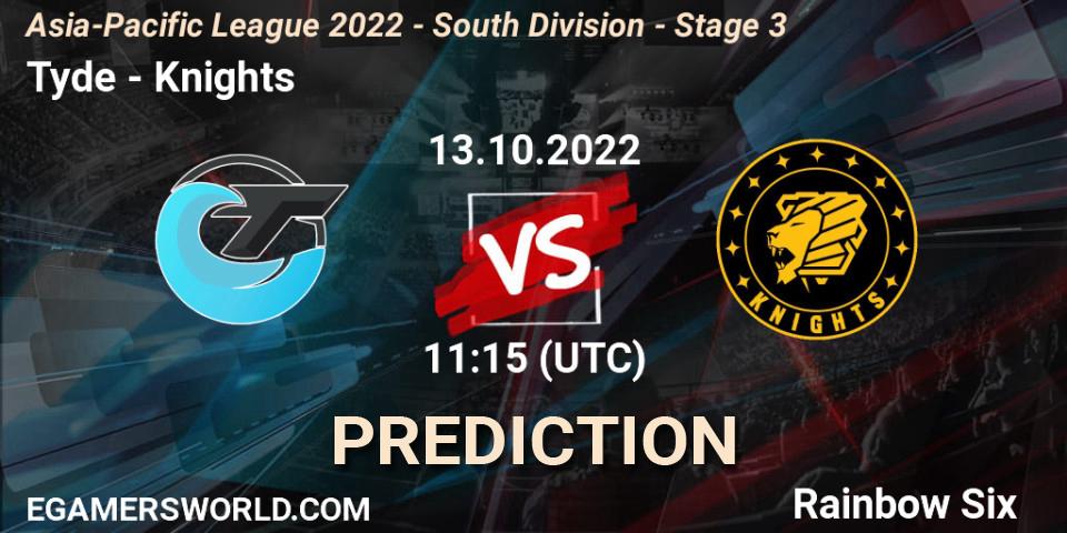 Tyde - Knights: прогноз. 13.10.2022 at 11:15, Rainbow Six, Asia-Pacific League 2022 - South Division - Stage 3