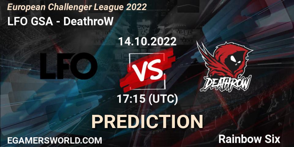 LFO GSA - DeathroW: прогноз. 14.10.2022 at 17:15, Rainbow Six, European Challenger League 2022