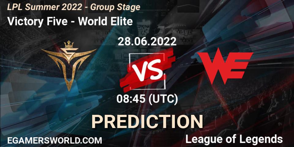 Victory Five - World Elite: прогноз. 28.06.2022 at 09:00, LoL, LPL Summer 2022 - Group Stage