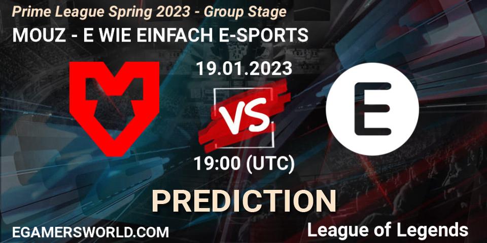 MOUZ - E WIE EINFACH E-SPORTS: прогноз. 19.01.2023 at 18:00, LoL, Prime League Spring 2023 - Group Stage