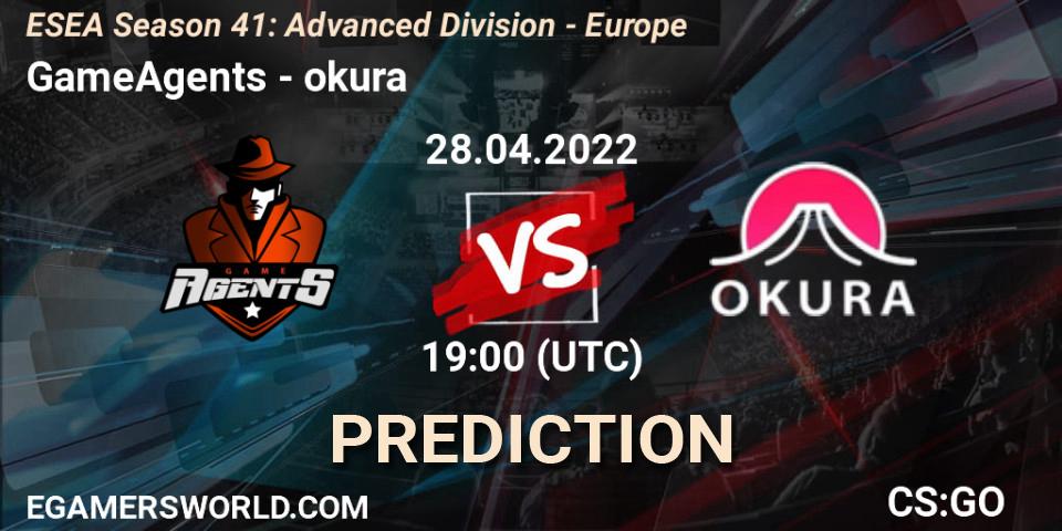 GameAgents - okura: прогноз. 28.04.2022 at 19:00, Counter-Strike (CS2), ESEA Season 41: Advanced Division - Europe
