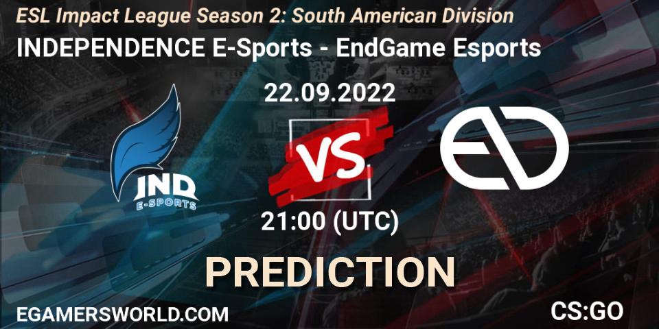 INDEPENDENCE E-Sports - EndGame Esports: прогноз. 22.09.2022 at 21:00, Counter-Strike (CS2), ESL Impact League Season 2: South American Division