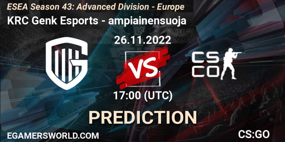 KRC Genk Esports - ampiainensuoja: прогноз. 26.11.2022 at 17:00, Counter-Strike (CS2), ESEA Season 43: Advanced Division - Europe