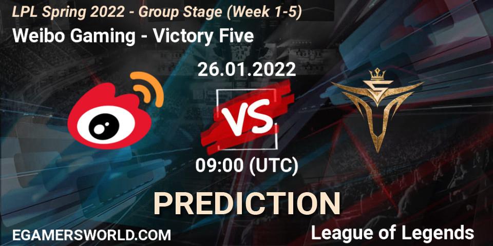 Weibo Gaming - Victory Five: прогноз. 26.01.2022 at 09:00, LoL, LPL Spring 2022 - Group Stage (Week 1-5)