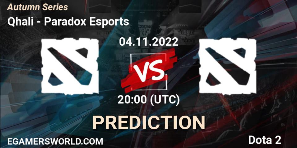 Qhali - Paradox Esports: прогноз. 04.11.2022 at 20:10, Dota 2, Autumn Series