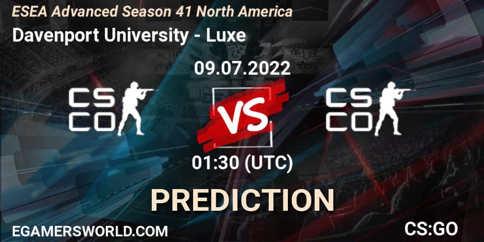Davenport University - Luxe: прогноз. 09.07.2022 at 01:30, Counter-Strike (CS2), ESEA Advanced Season 41 North America