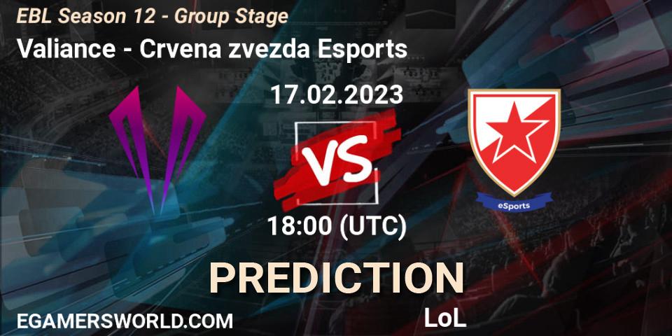 Valiance - Crvena zvezda Esports: прогноз. 17.02.23, LoL, EBL Season 12 - Group Stage