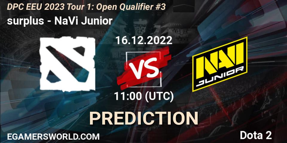 surplus - NaVi Junior: прогноз. 16.12.2022 at 11:00, Dota 2, DPC EEU 2023 Tour 1: Open Qualifier #3
