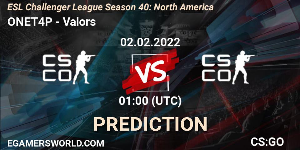 ONET4P - Valors: прогноз. 02.02.2022 at 01:00, Counter-Strike (CS2), ESL Challenger League Season 40: North America