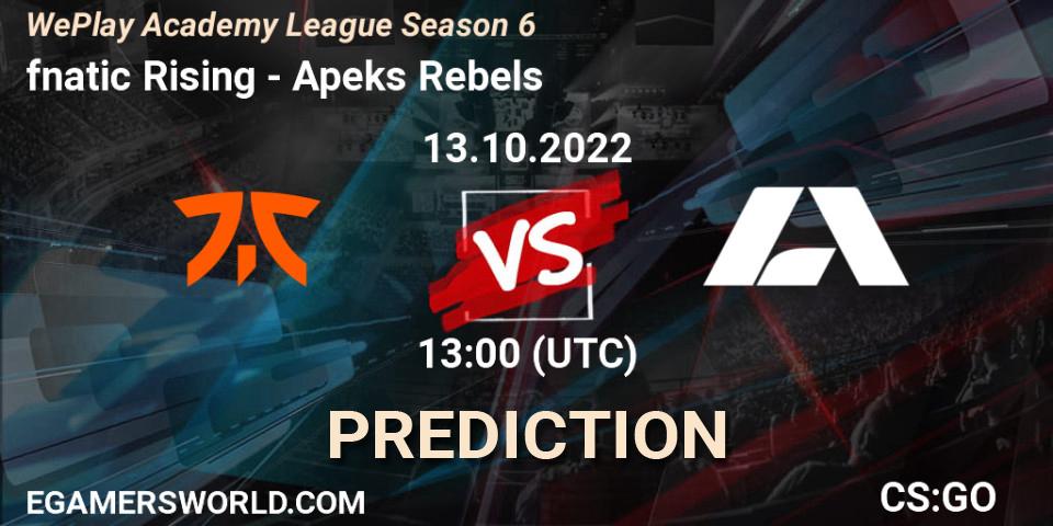 fnatic Rising - Apeks Rebels: прогноз. 13.10.2022 at 13:00, Counter-Strike (CS2), WePlay Academy League Season 6