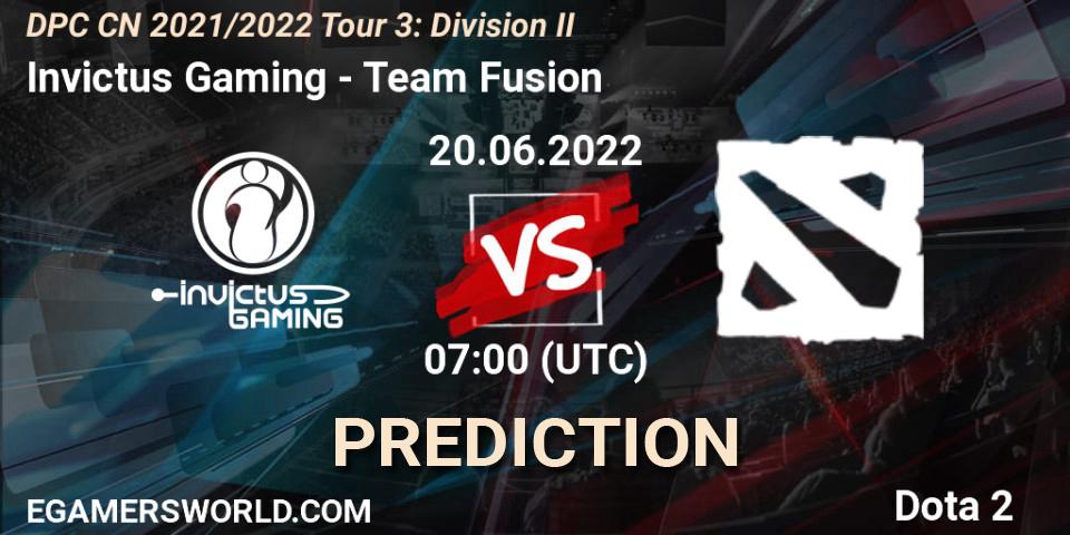Invictus Gaming - Team Fusion: прогноз. 20.06.2022 at 07:12, Dota 2, DPC CN 2021/2022 Tour 3: Division II