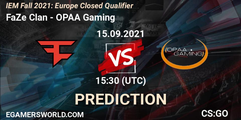 FaZe Clan - OPAA Gaming: прогноз. 15.09.2021 at 15:30, Counter-Strike (CS2), IEM Fall 2021: Europe Closed Qualifier