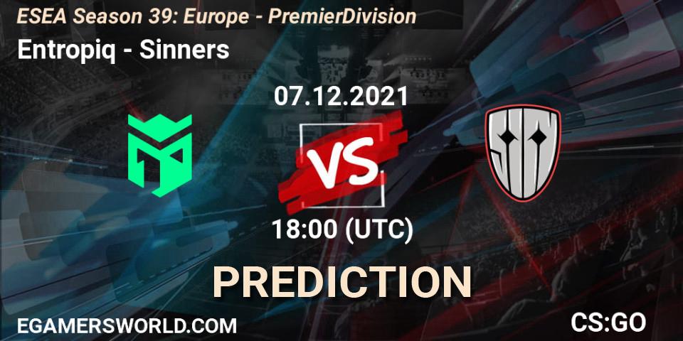 Entropiq - Sinners: прогноз. 07.12.2021 at 18:00, Counter-Strike (CS2), ESEA Season 39: Europe - Premier Division