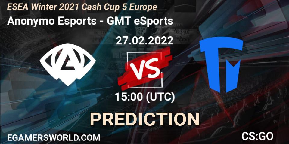 Anonymo Esports - GMT eSports: прогноз. 27.02.2022 at 15:00, Counter-Strike (CS2), ESEA Winter 2021 Cash Cup 5 Europe