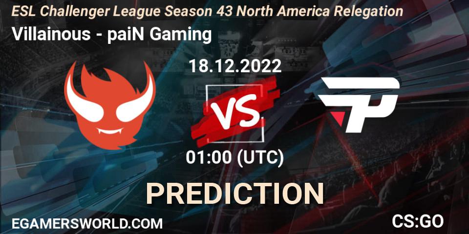 Villainous - paiN Gaming: прогноз. 18.12.2022 at 01:00, Counter-Strike (CS2), ESL Challenger League Season 43 North America Relegation