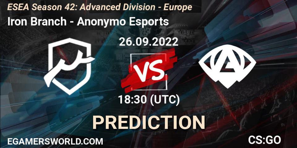 Iron Branch - Anonymo Esports: прогноз. 27.09.2022 at 18:10, Counter-Strike (CS2), ESEA Season 42: Advanced Division - Europe