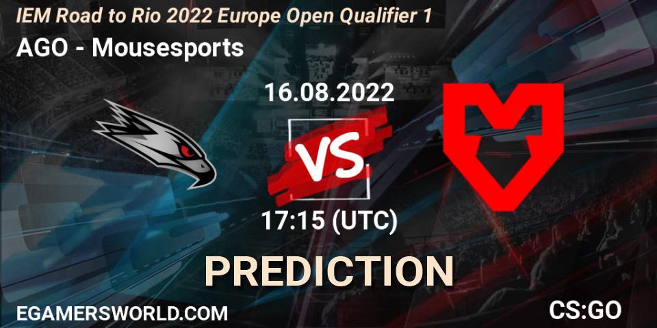 AGO - Mousesports: прогноз. 16.08.2022 at 17:15, Counter-Strike (CS2), IEM Road to Rio 2022 Europe Open Qualifier 1