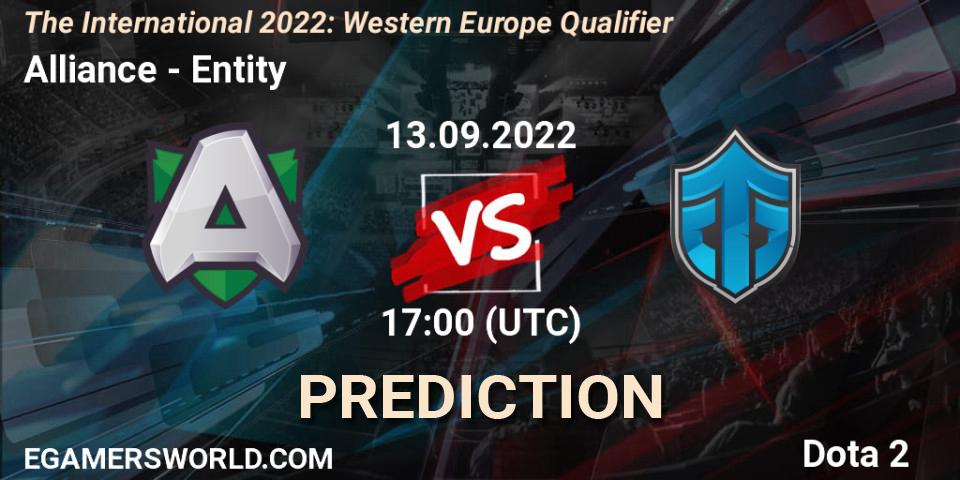 Alliance - Entity: прогноз. 13.09.2022 at 17:25, Dota 2, The International 2022: Western Europe Qualifier