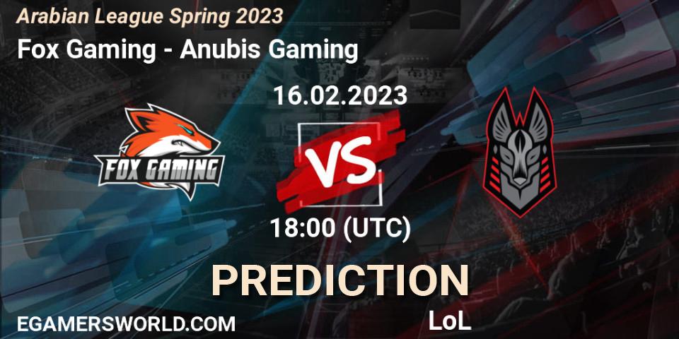 Fox Gaming - Anubis Gaming: прогноз. 16.02.2023 at 18:00, LoL, Arabian League Spring 2023