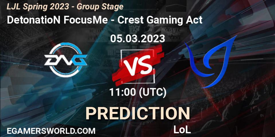 DetonatioN FocusMe - Crest Gaming Act: прогноз. 05.03.2023 at 11:00, LoL, LJL Spring 2023 - Group Stage