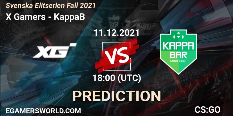 X Gamers - KappaB: прогноз. 11.12.2021 at 19:45, Counter-Strike (CS2), Svenska Elitserien Fall 2021