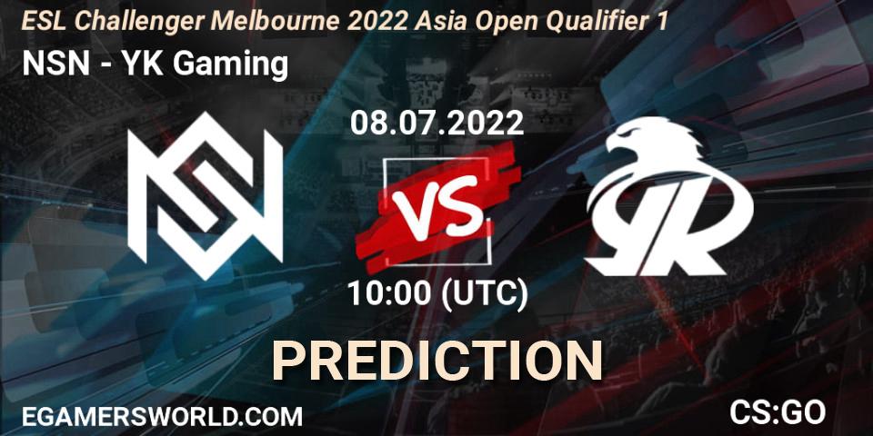 NSN - YK Gaming: прогноз. 08.07.2022 at 10:00, Counter-Strike (CS2), ESL Challenger Melbourne 2022 Asia Open Qualifier 1