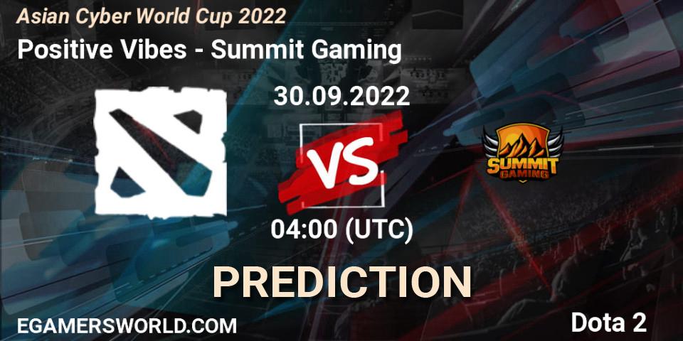 Positive Vibes - Summit Gaming: прогноз. 30.09.2022 at 04:11, Dota 2, Asian Cyber World Cup 2022