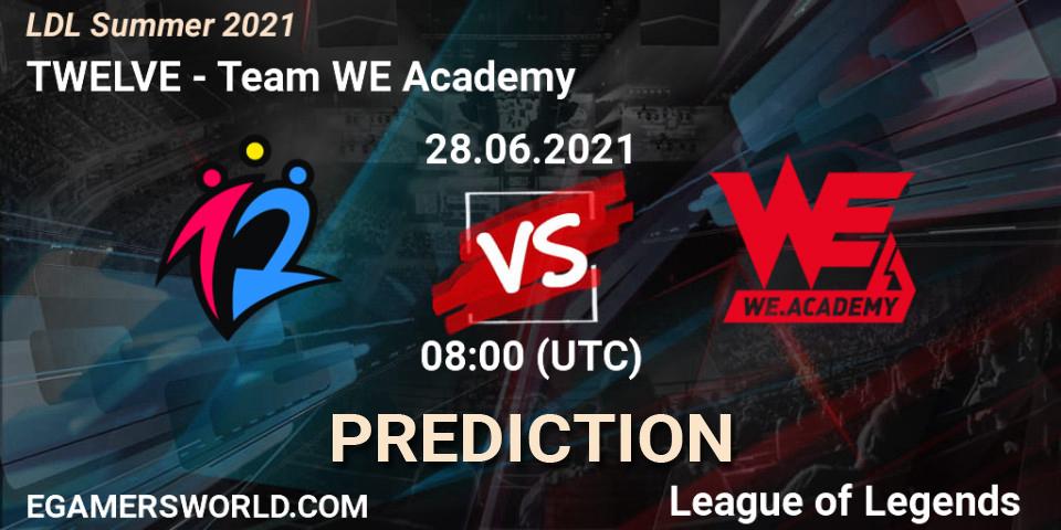 TWELVE - Team WE Academy: прогноз. 28.06.2021 at 09:30, LoL, LDL Summer 2021