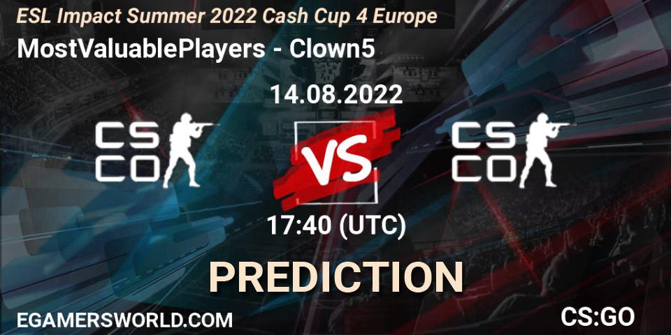 MostValuablePlayers - Clown5: прогноз. 14.08.22, CS2 (CS:GO), ESL Impact Summer 2022 Cash Cup 4 Europe
