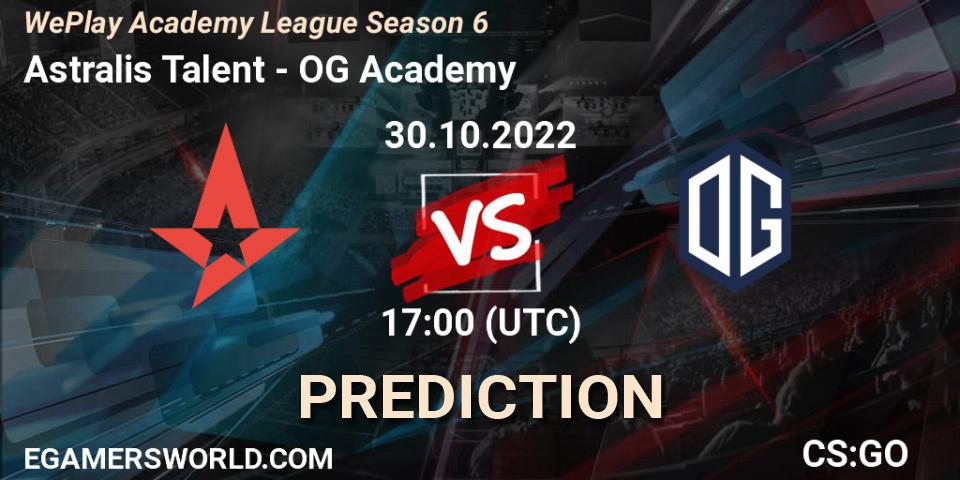 Astralis Talent - OG Academy: прогноз. 30.10.2022 at 16:30, Counter-Strike (CS2), WePlay Academy League Season 6