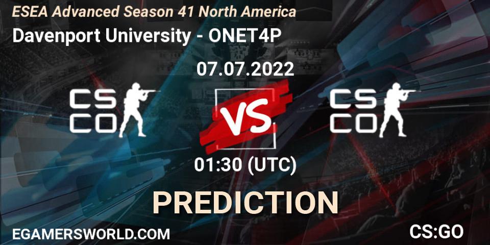 Davenport University - ONET4P: прогноз. 07.07.2022 at 01:00, Counter-Strike (CS2), ESEA Advanced Season 41 North America