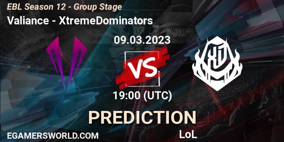 Valiance - XtremeDominators: прогноз. 09.03.23, LoL, EBL Season 12 - Group Stage