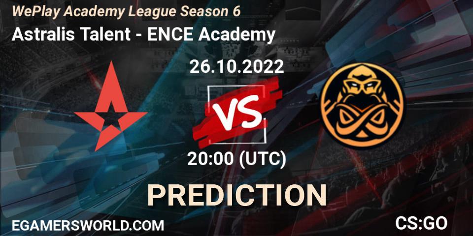 Astralis Talent - ENCE Academy: прогноз. 26.10.2022 at 20:35, Counter-Strike (CS2), WePlay Academy League Season 6