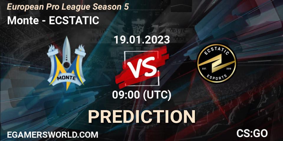 Monte - ECSTATIC: прогноз. 19.01.2023 at 09:00, Counter-Strike (CS2), European Pro League Season 5