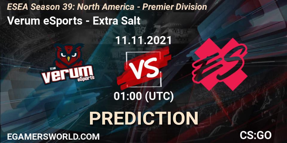 Verum eSports - Extra Salt: прогноз. 11.11.2021 at 01:00, Counter-Strike (CS2), ESEA Season 39: North America - Premier Division