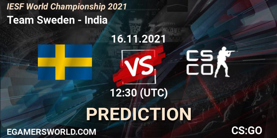 Team Sweden - India: прогноз. 16.11.2021 at 12:45, Counter-Strike (CS2), IESF World Championship 2021