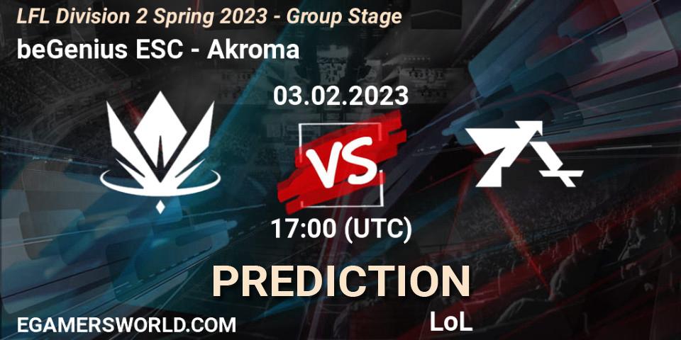beGenius ESC - Akroma: прогноз. 03.02.2023 at 17:00, LoL, LFL Division 2 Spring 2023 - Group Stage