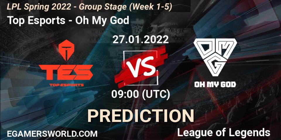 Top Esports - Oh My God: прогноз. 27.01.2022 at 09:00, LoL, LPL Spring 2022 - Group Stage (Week 1-5)