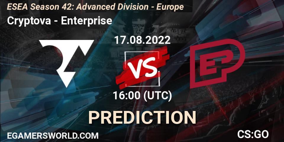 Cryptova - Enterprise: прогноз. 17.08.2022 at 16:00, Counter-Strike (CS2), ESEA Season 42: Advanced Division - Europe