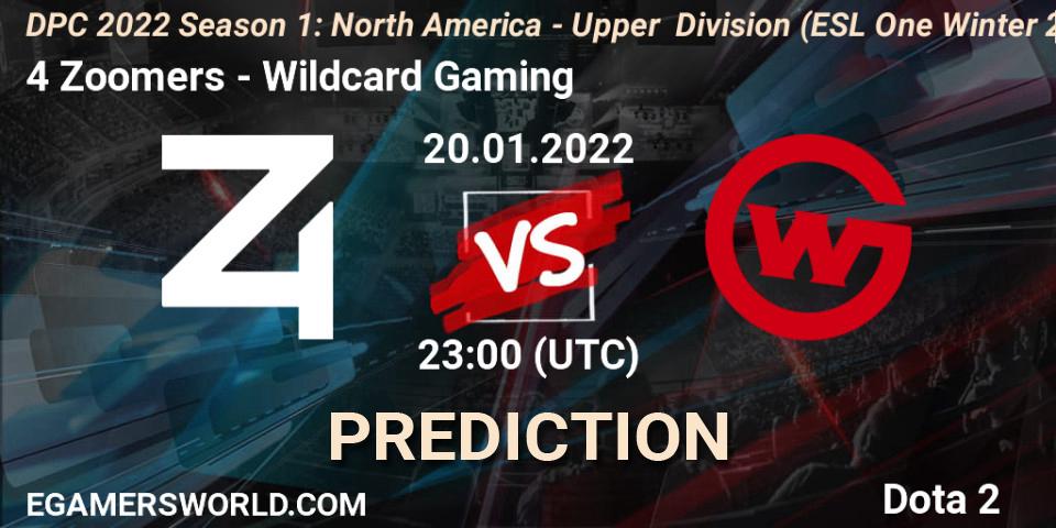 4 Zoomers - Wildcard Gaming: прогноз. 20.01.2022 at 22:55, Dota 2, DPC 2022 Season 1: North America - Upper Division (ESL One Winter 2021)