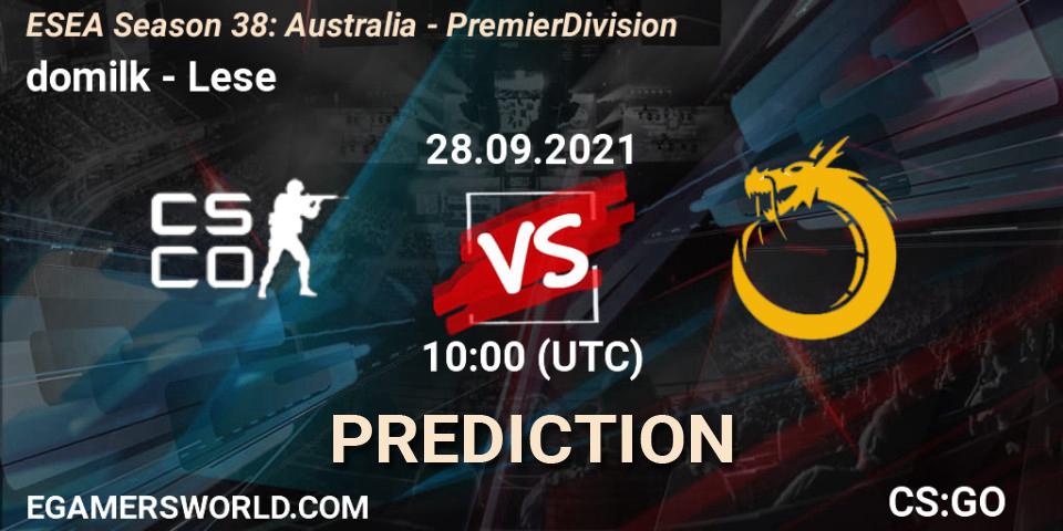 domilk - Lese: прогноз. 28.09.2021 at 10:15, Counter-Strike (CS2), ESEA Season 38: Australia - Premier Division