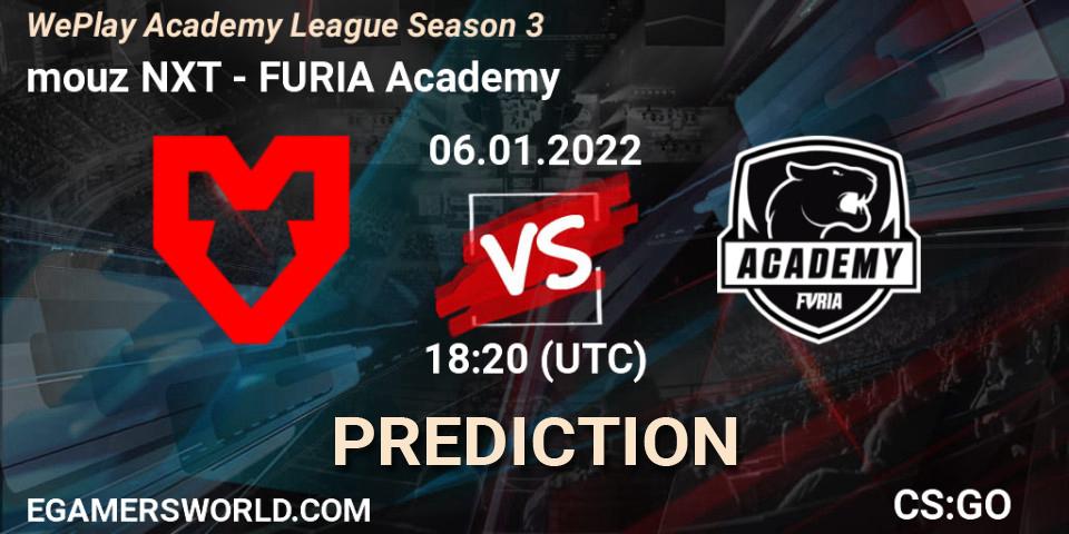 mouz NXT - FURIA Academy: прогноз. 06.01.2022 at 18:20, Counter-Strike (CS2), WePlay Academy League Season 3
