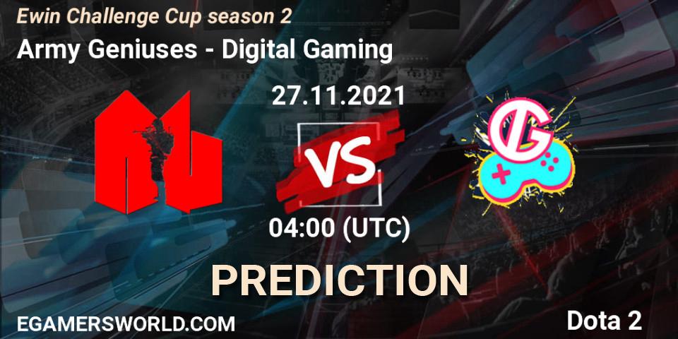 Army Geniuses - Digital Gaming: прогноз. 27.11.2021 at 04:13, Dota 2, Ewin Challenge Cup season 2