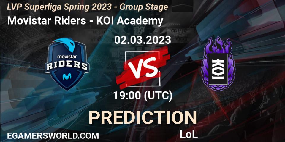 Movistar Riders - KOI Academy: прогноз. 02.03.2023 at 21:00, LoL, LVP Superliga Spring 2023 - Group Stage