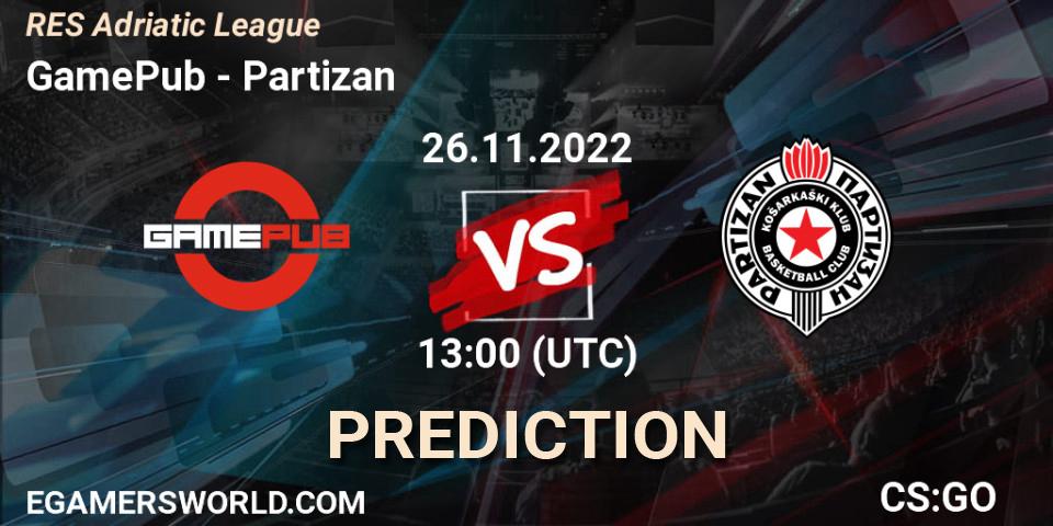 GamePub - Partizan: прогноз. 26.11.2022 at 13:00, Counter-Strike (CS2), RES Adriatic League