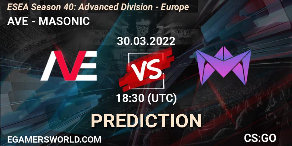 AVE - MASONIC: прогноз. 30.03.2022 at 17:00, Counter-Strike (CS2), ESEA Season 40: Advanced Division - Europe