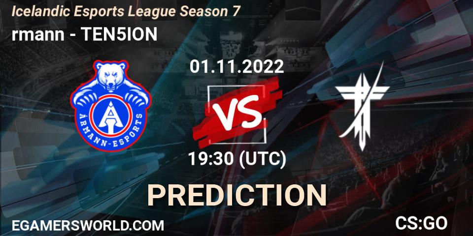 Ármann - TEN5ION: прогноз. 01.11.22, CS2 (CS:GO), Icelandic Esports League Season 7