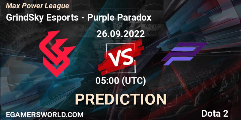 GrindSky Esports - Purple Paradox: прогноз. 26.09.2022 at 05:09, Dota 2, Max Power League