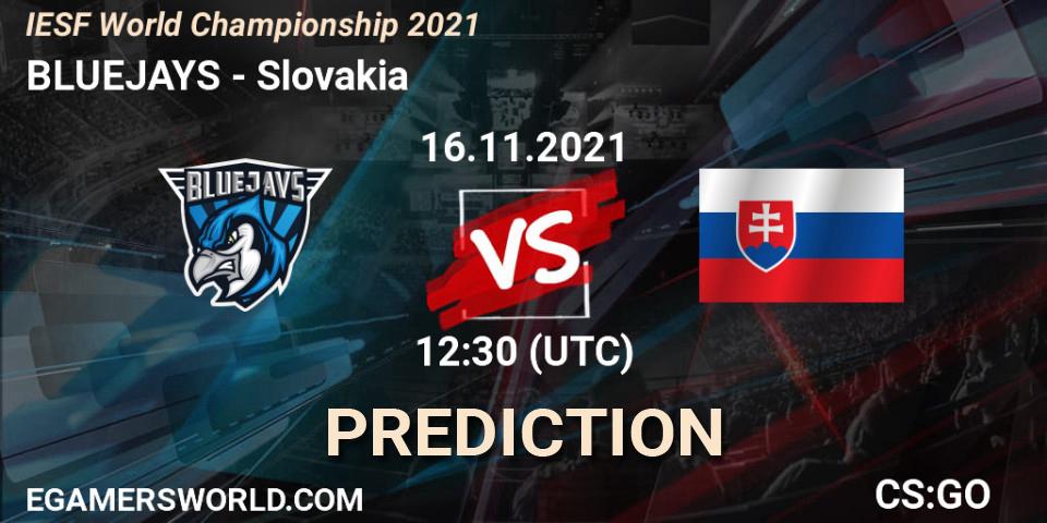 BLUEJAYS - Team Slovakia: прогноз. 16.11.2021 at 12:45, Counter-Strike (CS2), IESF World Championship 2021